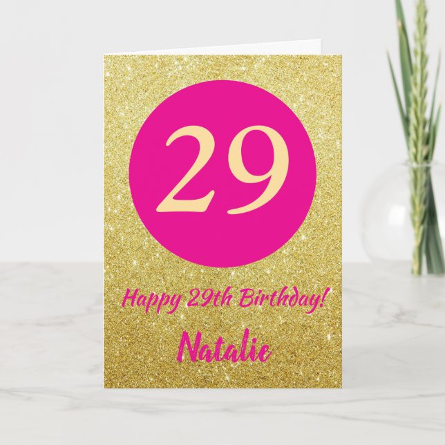 29. Happy Birthday Hot Pink und Gold Glitzer Karte (Vorderseite)