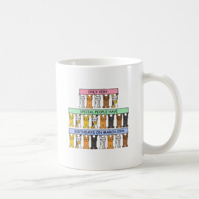 29. März Geburtstag, Cartoon-Katzen Kaffeetasse (Rechts)