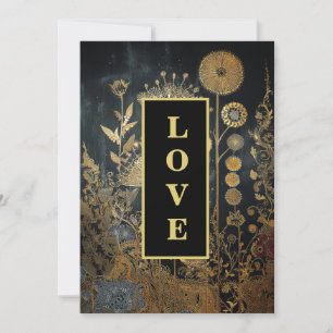 *~ 29 RSVP AR26 QR Goldene Stickerei LOVE Vintage Einladung