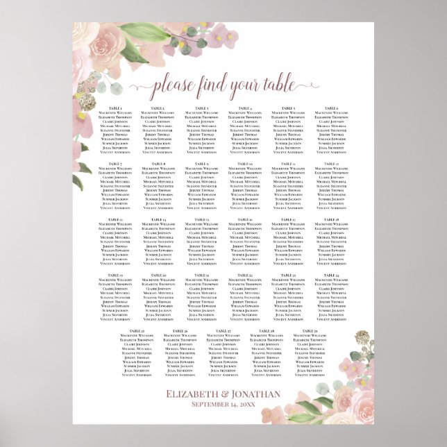 29 Tabelle Elegant Rosa Blütensitzkarte Poster (Vorne)
