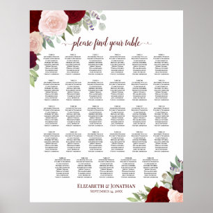 29 Tabelle Rot und Rosa Blumenkarte Poster