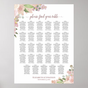29 Tisch Elegante rosa Blumen Hochzeit Sitzordnung Poster
