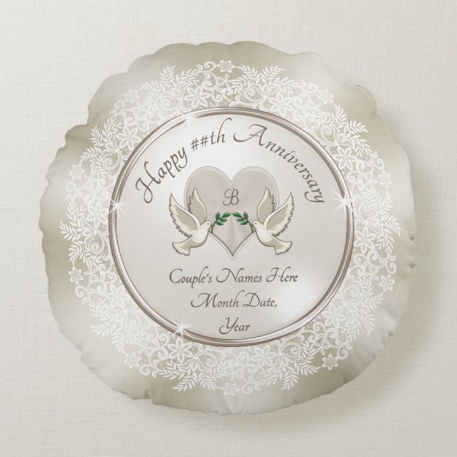2., 13., 39. oder 8. Jubiläumsgeschenk für sie Rundes Kissen (Vorderseite)