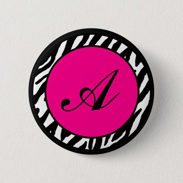 2,25" Knopf-Monogramm Hot Pink Zebra-Tierdruck Button (Vorderseite)