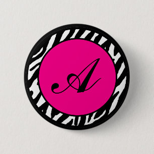 2,25" Knopf-Monogramm Hot Pink Zebra-Tierdruck Button