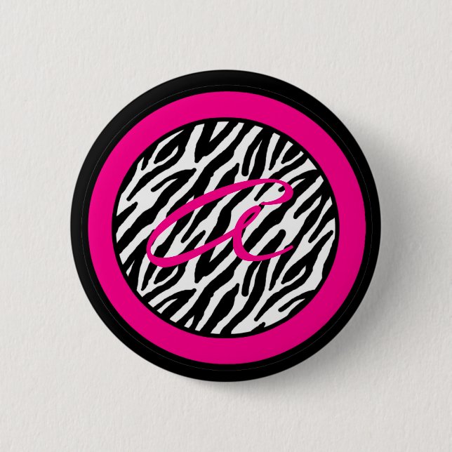2,25" Tasten Monogramm Hot Pink Zebra Animal Print Button (Vorderseite)