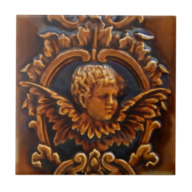 2. 2. Antique Viktorianisch Cherub Angel Tile Repr Fliese (Vorderseite)