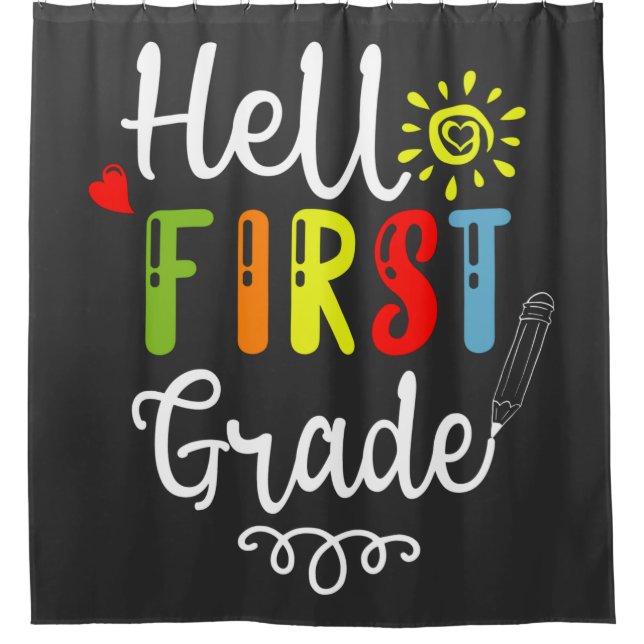 2/2 - Hallo Shirt der ersten Klasse, Studierende d Duschvorhang (Vorderseite)