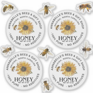 2,5" Clear Honey Label mit Sonnenblumen und Bienen
