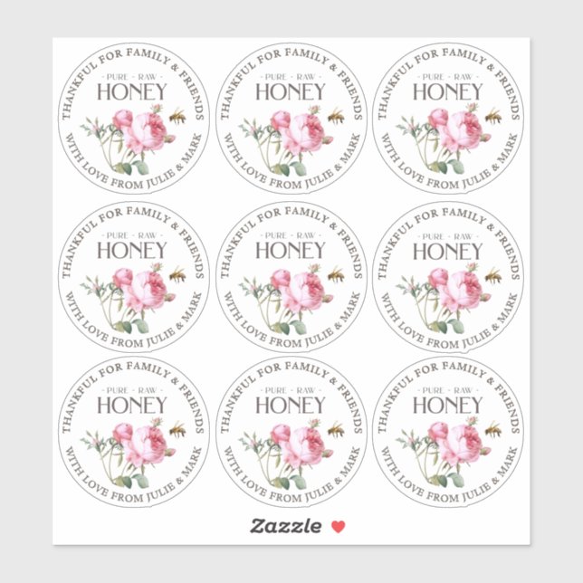 2.5" Herzlichen Dank für die Rose Familie und Freu Aufkleber (Blatt)