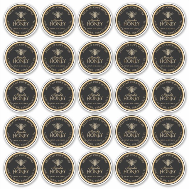 2,5" Manuka Honey Black Gold Bees Labels (Vorderseite)