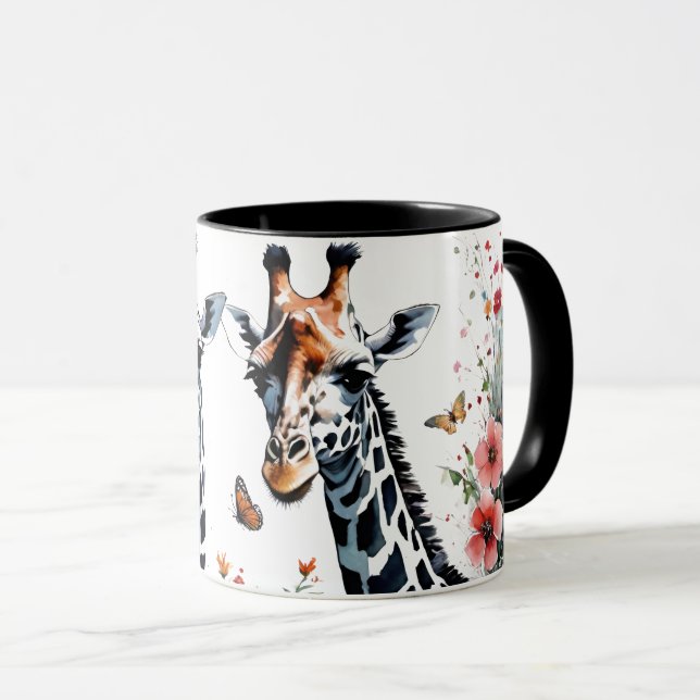 2 Adorable Giraffen mit Schmetterlingen Tasse (VorderseiteRechts)