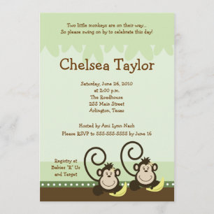 2 Alberne Affen TWIN MÄDCHEN Affen Babydusche Einladung