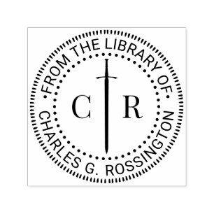 2 Anfangsmonogramm keltisches Schwert Bibliotheksb Permastempel