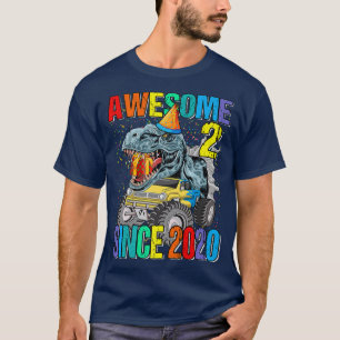 2 Awesome Since 2020 Dinosaur Monster Truck 2nd Bi T-Shirt