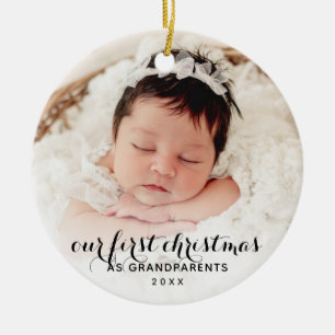 2 Baby-Fotos Unser erstes Weihnachten als Großelte Keramik Ornament