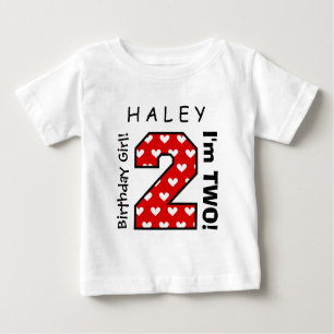 2. BABY Geburtstags-große Zahl A32 ROT-HERZEN Baby T-shirt