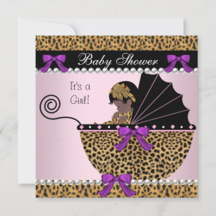 2 Baby Shower Süße Baby Mädchen Rosa Leopard Bogen Einladung