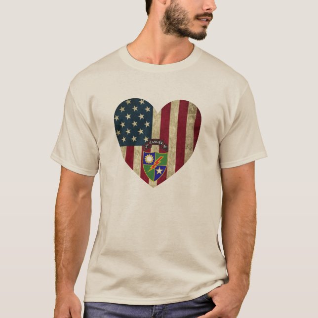 2. Bataillon 75. Ranger Reg American Heart Flag T-Shirt (Vorderseite)