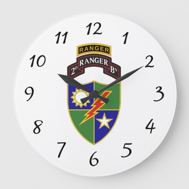 2. Bataillon - 75. Ranger w/Tab - Wall Clock Große Wanduhr (Vorderseite)