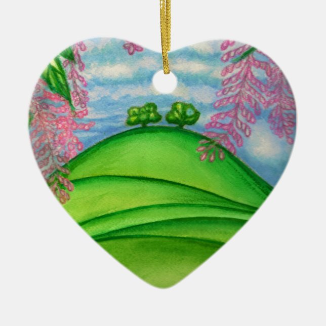 2 Bäume u. das Macadamia-Blumen-Malen Keramik Ornament (Vorne)