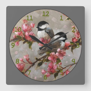 2 Beautiful Song Birds Quadratische Wanduhr