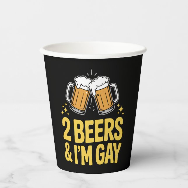 2 Biere & ich bin Gay Funny LGBTQ Pride Ally Rainb Pappbecher (Vorderseite)
