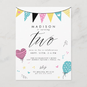 2. BIRTHTAG Niedlich Doodle Geburtstagsparty Pos Postkarte