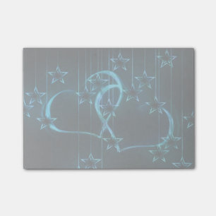 2 blaue Herzen und Sterne Post-it Klebezettel