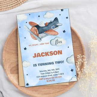 2. Blue Airplane Einladung zum Geburtstag