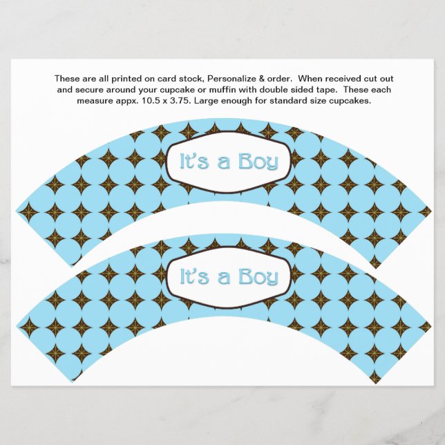 2 Blue BOY Baby Personalisiert Cupcake Wrappers Flyer (Vorne)