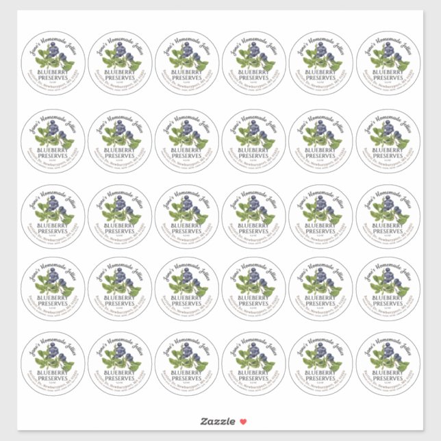 2" Blueberry Jam Mason Jar Lid Label Waterproof (Blatt)