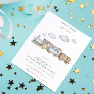 2. Boy Birthday Party Zug Wasserfarbe ZWEI Einladung