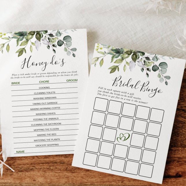 2 Brautparty Games Elegante Eukalyptus Card Einladung (Von Creator hochgeladen)