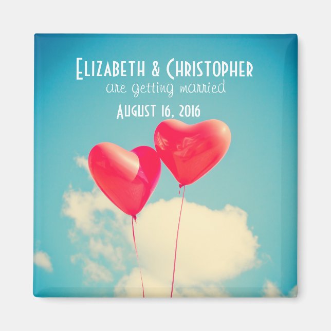 2 Bright Red Heart Shaped Ballons Save the Date Magnet (Vorne)