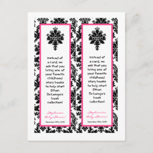 2 Buchmarken Hot Pink Black Damask Einladungspostkarte