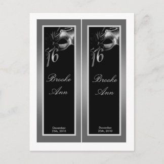 2 Buchmarken Sweet 16 Silver Black Party Einladungspostkarte