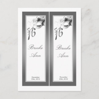 2 Buchmarken Sweet 16 White Silver Party Einladungspostkarte