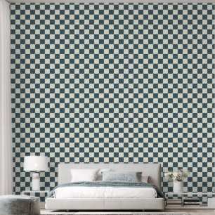 2" Checkerboard Dark Aquamarin Blue & Ivory White Tapete