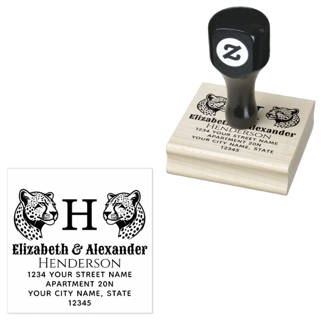 2 Cheetah Head SQ Couple Name Init Rücksendeadress Gummistempel (Stempel)