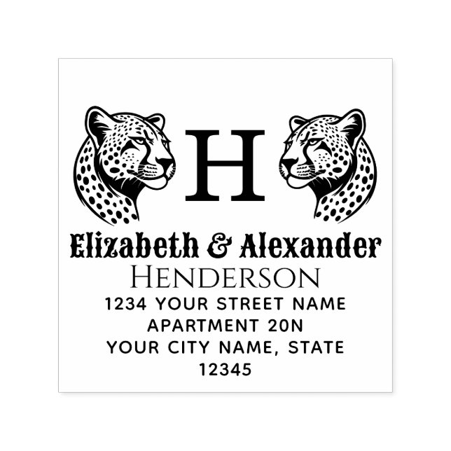 2 Cheetah Head SQ Couple Name Init Rücksendeadress Permastempel (Design)