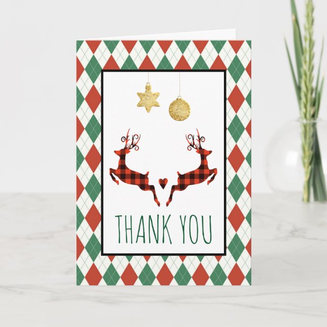 2 Christmas Deer Jumping Rustic Style Vielen Dank Karte (Vorderseite)