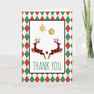 2 Christmas Deer Jumping Rustic Style Vielen Dank Karte