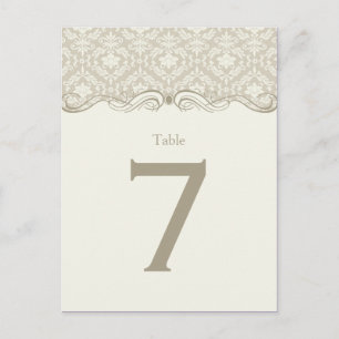 #2 Cream Tan Ivory Damask Wirbel Tischkarten Postkarte