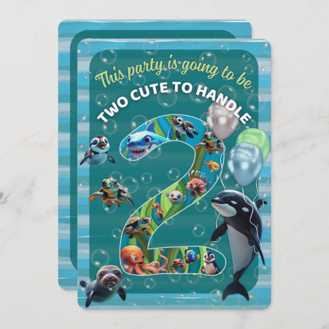 2 Cute 2 Handle Rounded Corner Birthday Invitation Einladung (Vorne/Hinten)