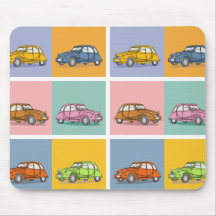 2 CV Deux Chevaux farbenfrohe 6 Quadrate Illustrat