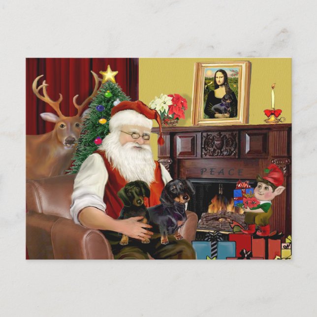 2 Dackeln des Weihnachtsmanns (b-t) Feiertagspostkarte (Vorderseite)