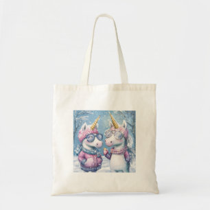 2 Einhorn im Schnee-Outfit Tragetasche