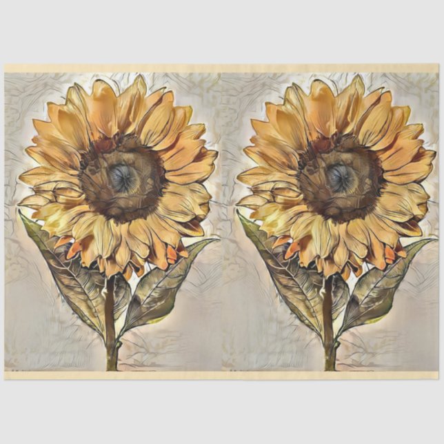 2 Elegante Luxus-Aquarell Sonnenblumen-Kollektion Seidenpapier (Vorderseite)