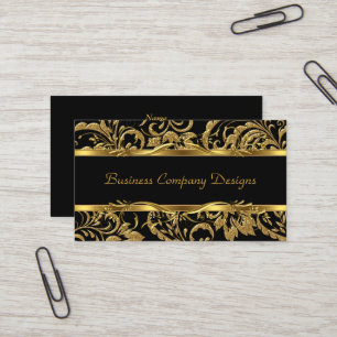2 Eleganter, klassischer Gold Black Damask Embosse Visitenkarte